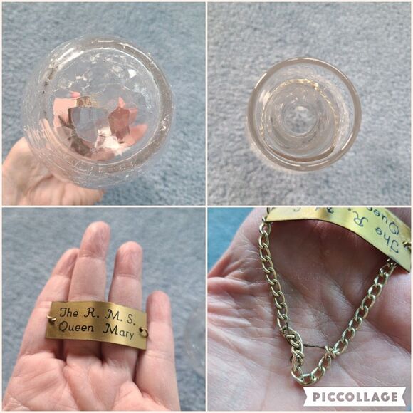 Vintage RMS Queen Mary Water Wine Carafe Crackle Craquelle Glass Cunard Line - Picture 10 of 10